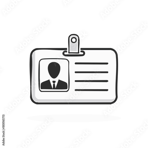 Hand drawn doodle style employee identification badge icon with male profile for business security and access control
