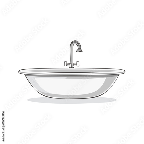 Clean white bathtub with modern silver faucet a simple cartoon illustration for bathroom hygiene