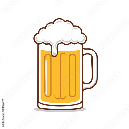 Refreshing Golden Beer Pint with Thick Foamy Head Overflowing from Classic Mug Illustration