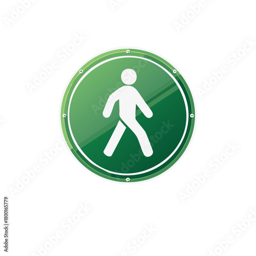 Green pedestrian crossing traffic light signal with a walking person icon vector illustration