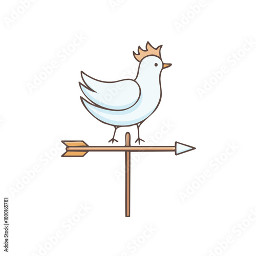 Cute cartoon chicken weather vane doodle style wind direction indicator illustration for meteorology