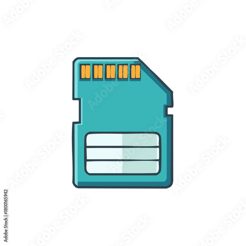 Illustration of a turquoise SD memory card for data storage