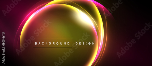 Abstract neon glow, vibrant colors blend. Circular shapes create dynamic background design. Dark space emphasizes luminosity.
