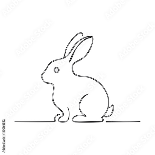 Elegant Line Art Depicting a Seated Rabbit with Long Ears and a Minimalist Design Style