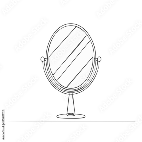 Minimalist Line Art Round Vanity Mirror with Stand and Stripes