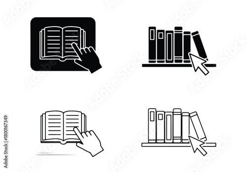 Digital library icons book selection online reading selection - Vector icon symbol for website - Icon vector - Blue icon vector - Line and glyph solid icon set