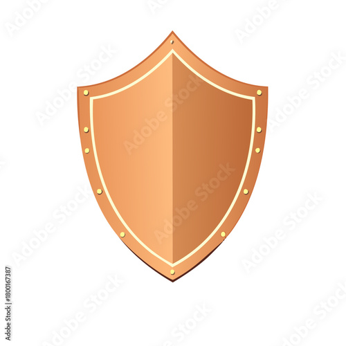 Copper Shield Illustration Isolated on White Security Guard and Protection Concepts