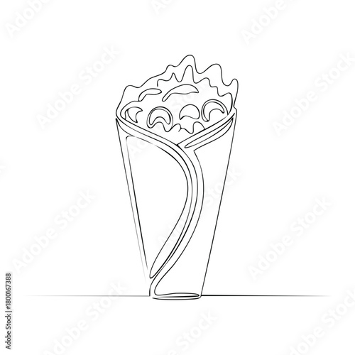 Delicious Wrap With Meat, Salad Vegetables Drawing Minimalist One Line Style Design