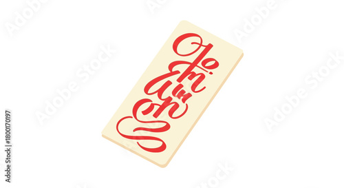 A single mahjong tile with red calligraphy isolated on a white background