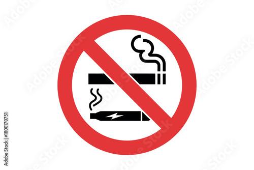 A red circle with a diagonal line prohibits smoking and vaping.