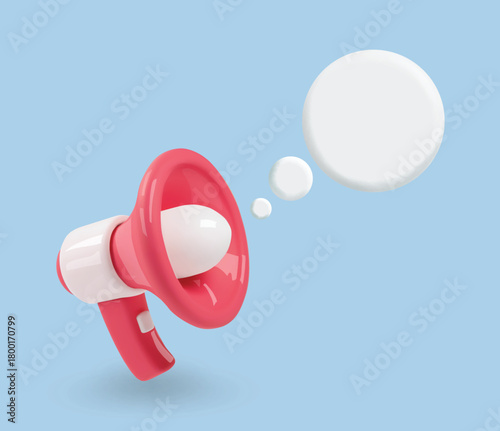 Megaphone with empty speech bubble. Loudspeaker 3d message . Banner for business, marketing and advertising. Vector illustration