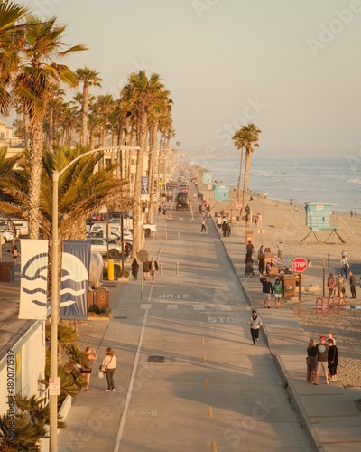 View of The Strand along the beach in Oceanside, California