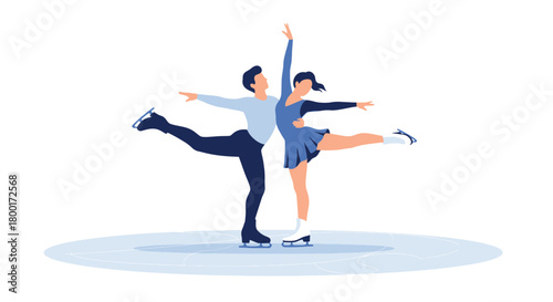 Elegant pair figure skaters performing artistry routine on ice surface