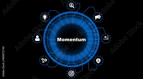Futuristic Digital Hub Momentum Concept with Icons for Growth Ideas People Security and Marketing technology
