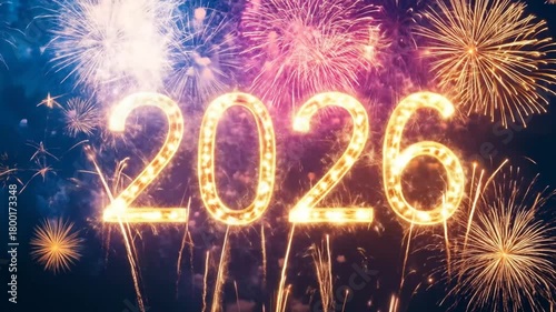 Celebrating New Year 2026 with Fireworks Display.