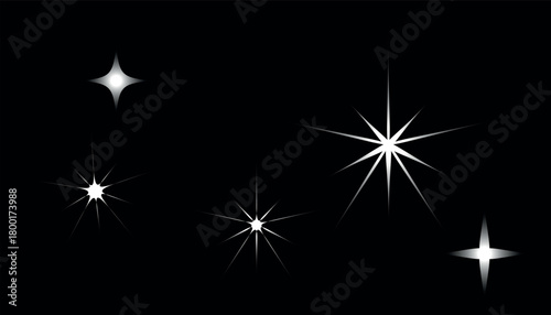 A set of diverse white sparkling star effects and optical flares, ideal for enhancing graphic compositions, videos, and creative projects with light.