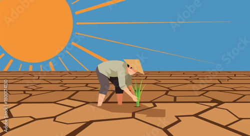 Resilience in the Face of Aridity Farmer Planting Seedling in Dry Land