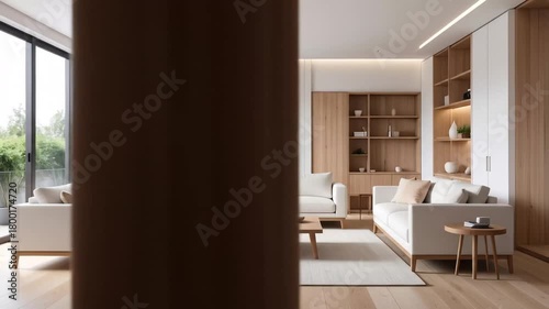 Elegant Living Room Interior Design with Natural Light and Modern Furniture.