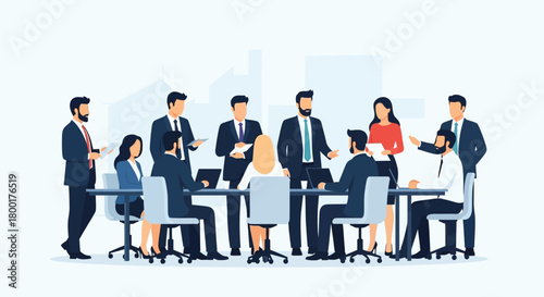 Diverse business team collaborating effectively in a modern meeting room