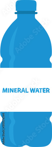 Blue Plastic Mineral Water Bottle Flat Vector Illustration. Ideal for health, hydration, packaging, and infographics.