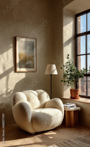 Cozy Seating Area With Natural Light and Greenery in a Stylish Interior Space
