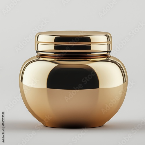 Elegant Gold Jar With Smooth Reflective Surface Displayed on Simple Background