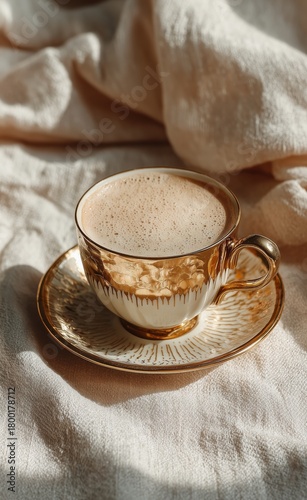 Enjoying a Warm Cup of Coffee on a Cozy Afternoon With Soft Fabrics and Dried...