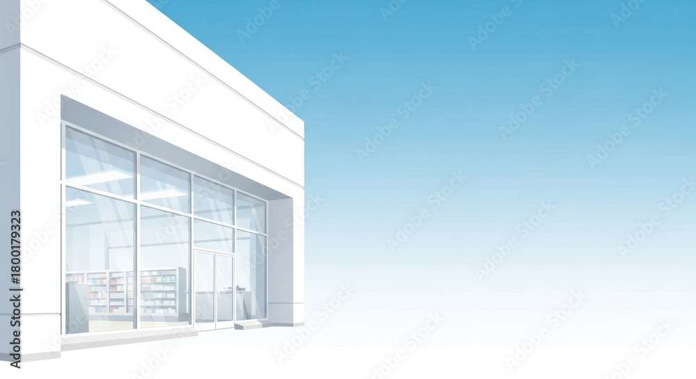 Fototapeta premium Architectural rendering of a pristine white store front with large windows