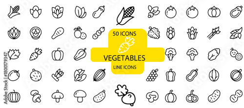 Set of vegetable line icons minimalist vector design elements for food related projects isolated on white background
