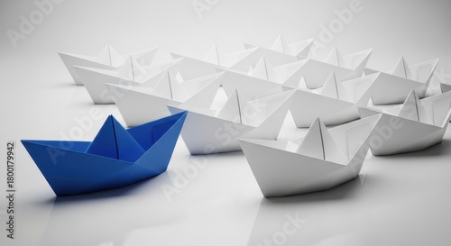 Leadership blue paper boat