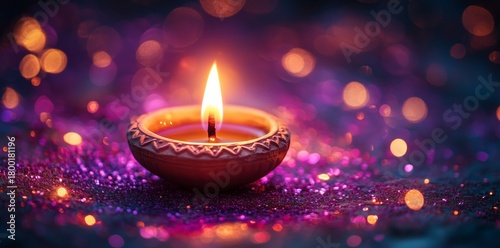 Bright Candlelight Illuminates Colorful Sparkles in a Festive Setting During ...