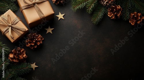 Gift Box Decorated With Pine Cones and Holiday Stars During the Festive Season