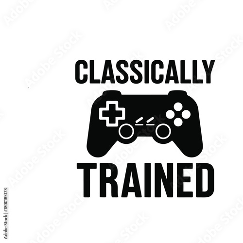 Classically Trained Text with Video Game Controller Icon Illustration