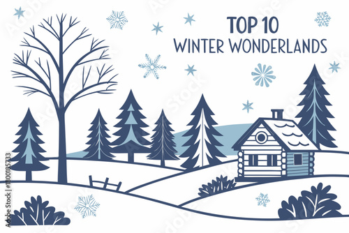 “Top 10 winter wonderlands in cool tones layout, festive vector”