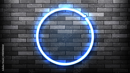 Vector neon circle frame isolated on wall background.