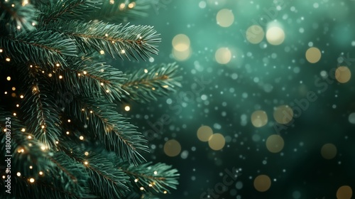 Delicate Lights Twinkling on Evergreen Branches During the Festive Season