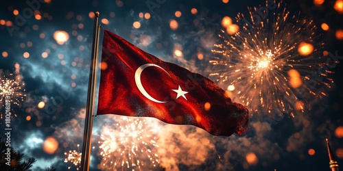 Fireworks Illuminate the Night Sky With a Flag Display During a Celebration i...