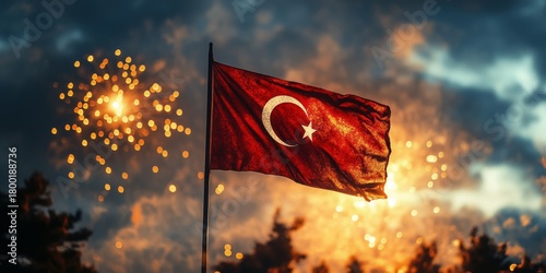 Fireworks Illuminate the Night Sky With a Flag Display During a Celebration i...