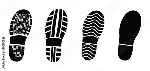 Set of four different shoe print silhouettes isolated on for design purposes and creativity