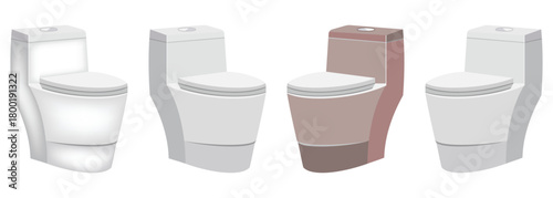 Modern toilet set with four ceramic bathroom fixtures illustration