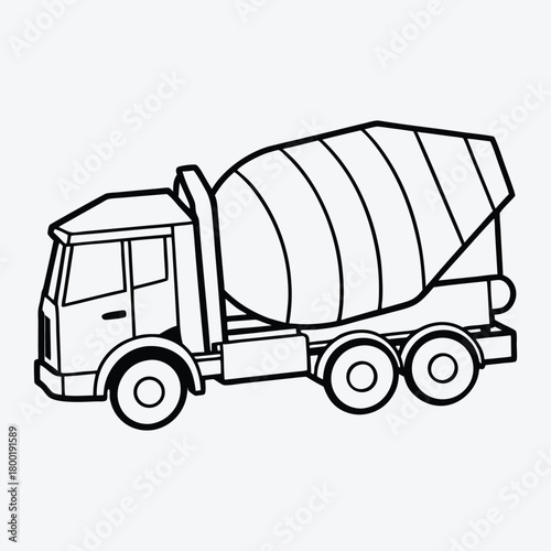 Concrete Mixer Truck line art White background illustration Generative Ai