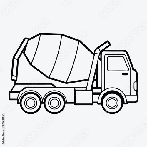 Concrete Mixer Truck line art White background illustration Generative Ai