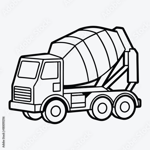 Concrete Mixer Truck line art White background illustration Generative Ai