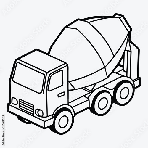 Concrete Mixer Truck line art White background illustration Generative Ai