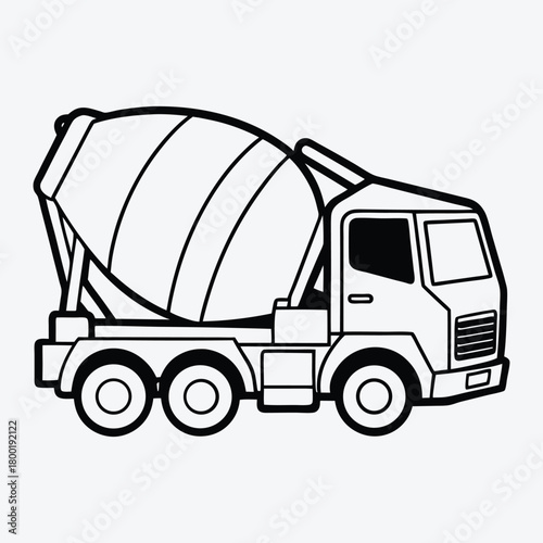 Concrete Mixer Truck line art White background illustration Generative Ai