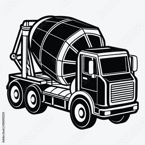 Concrete Mixer Truck line art White background illustration Generative Ai