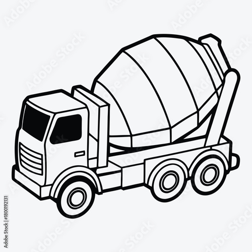Concrete Mixer Truck line art White background illustration Generative Ai