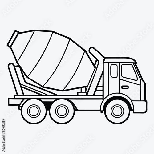 Concrete Mixer Truck line art White background illustration Generative Ai
