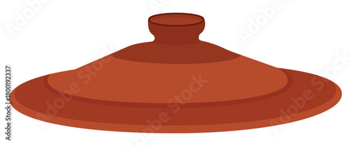 Traditional clay pot lid in rustic terracotta vector illustration