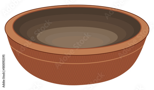Traditional clay bowl in brown textured flat vector illustration design